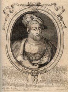 Portrait of Thierry IV (713-737) King of the Franks from 721 to 737 - Thierry IV (Theodoric) King of the Franks - Engraving from 