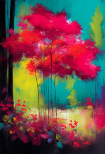 Abstract Drawing of Flowering Plants in Pink