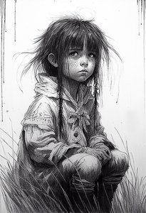 An Innocent Child Girl, Drawing Portrait, Art Prints by F. Abderrahim