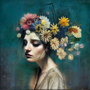 Beautiful Girl with Flowers, Abstract