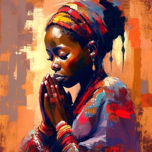 Digital Canvas Painting: African Girl in Meditation
