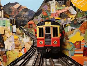 Funicular Train Station Collage Stickers