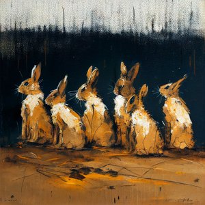 Rabbits Painting with Figurative Style, Wall Art Prints by F. Abderrahim