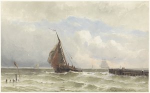 Port of Vlissingen, with Incoming Sailing Ship by jonkheer Jacob Eduard van Heemskerck