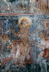 Martyrdom of Christ, fresco in Byzantine church of St George, Komitades, Crete, Greece by Theodore Charles Ange Coquelin