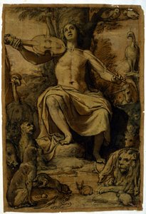 Orpheus enchanting animals with the music of a violin by or Zuccaro Federico Zuccari