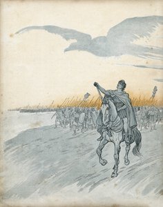 Gaul War: Gaius Julius Caesar and his army invade Gaul. The shadow of an eagle, symbol of the Roman Empire, appears in the sky. in 