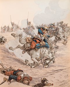Charge of the battleships at the Battle of Reichshoffen (or Fröschwiller Woerth) in 1870 by pseudonym for Onfray de Breville Jacques Job