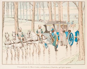 Napoleon Bonaparte goes to the front of Marie Louise of Austria before her marriage in 1810 by pseudonym for Onfray de Breville Jacques Job