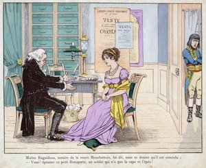 Josephine and the notary - lithograph by Job (Jacques Onfroy de Breville)