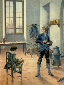Napoleon I Bonaparte in garrison at Auxonne with his brother Louis Bonaparte reading between 1788 and 1789. Illustration by Jacques Marie Gaston Onfray de Breville dit JOB by pseudonym for Onfray de Breville Jacques Job