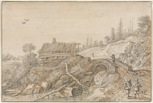 Hilly Landscape with Hut Beside a Stream, 1627 by van de Velde Esaias