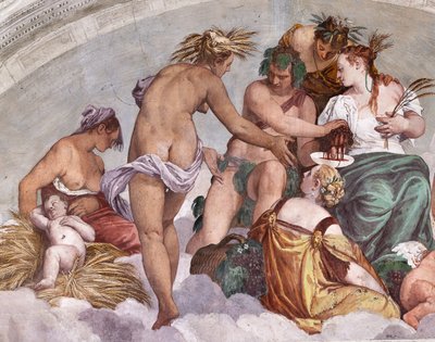 Allegories of Summer and Autumn (Bacchus and Ceres), Northern Wall, Lunette Above the Door to the Garden, Hall of Olympus by Veronese