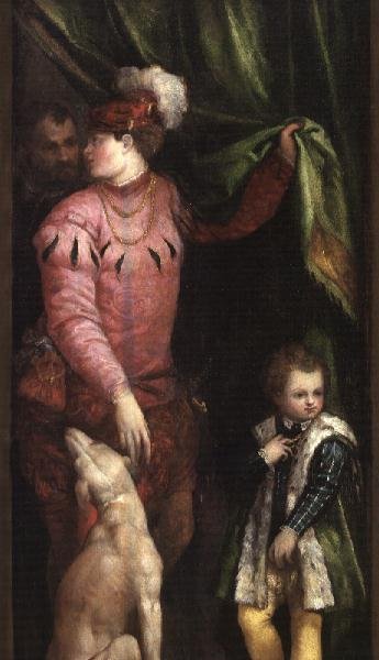 A youth with elegantly dressed boy and greyhound by Veronese