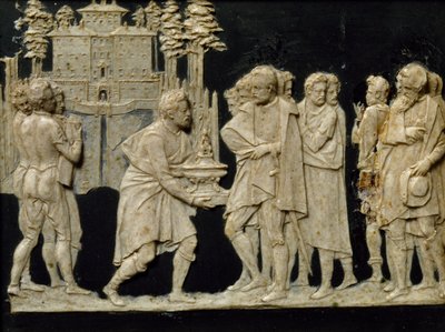 Presentation to Francesco I of model fountain in Pratolino, by Jean de Boulogne aka Giambologna, wax tile by Giambologna