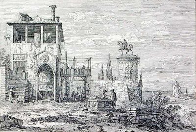 Landscape with an Equestrian Monument by Canaletto