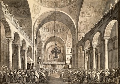 Venetian festival, the newly elected Doge of Venice being presented to the people in San Marco Basilica by (1697 1768) Canaletto