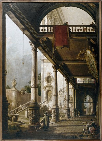 Capriccio with Colonnade and Courtyard by Canaletto