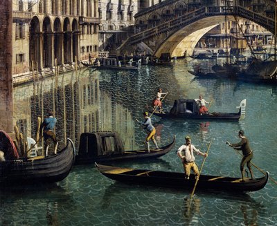 The Rialto Bridge in Venice (detail) by Canaletto