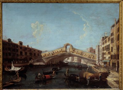 View of the Rialto Bridge in Venice Gondolas on the Grand Canal by Canaletto