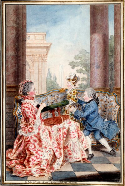 La belle Madame Caze, wife of the farmer general and her children by Carmontelle