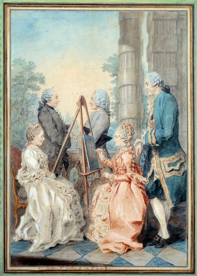Madam and Miss Chatelain, Mr Brot and Mr de la Myre. Watercolour by Louis Carrogis Carmontelle (1717-1806) by Carmontelle