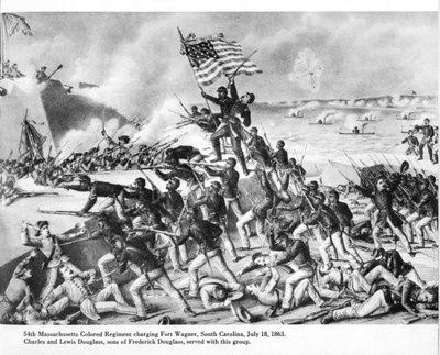 54th Massachusetts Colored Regiment charging Fort Wagner, South Carolina by (after) American School