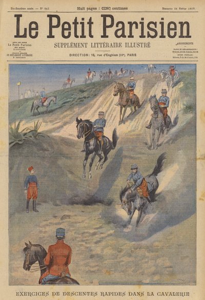 French Cavalry Practicing Rapid Steep Descents on Horseback by (after) Carrey