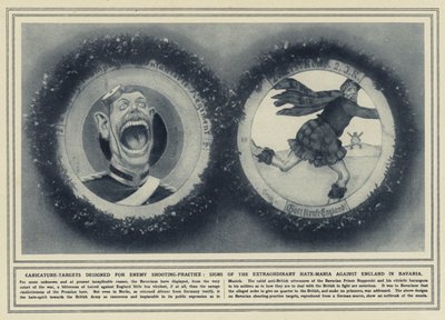 Caricature-targets designed for enemy shooting-practice, signs of the extraordinary hate-mania against England in Bavaria by (after) English photographer