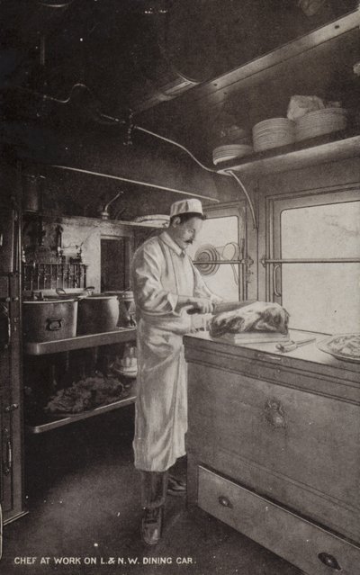 Chef at work on L and NW Dining Car by (after) English photographer