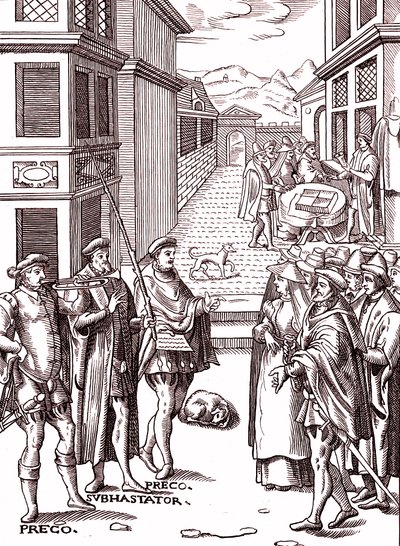 The town crier blowing his trumpet by (after) Flemish School