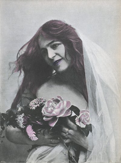 Portrait of a woman holding a bouquet of flowers by (after) French Photographer