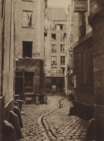 Rue des Trois-Cannettes in 1865, was at the site of the new Hotel-Dieu by (after) French Photographer