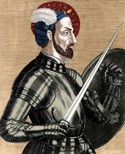 Charles of Bourbon (1490-1527), supreme commander of the French armies, engraving colorized document by (after) French School
