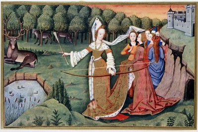 Diane (Artemis) - Chromolithography from a 15th Century Illumination by (after) French School