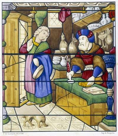 History of the Jew on Rue des Billettes - Facsimile of a Stained Glass, St Alpin Church in Chalon by (after) French School