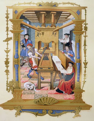 Interior of a 16th century printing works, copy of a miniature from 