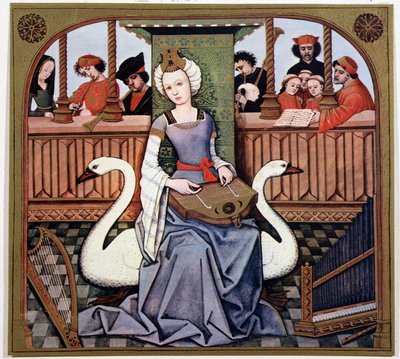 Leda and the swan - from a 15th century illumination by (after) French School