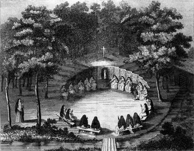 Nuns of the abbey of Port Royal des Champs (Port-Royal-des-Champs) in a lecture in solitude. Engraving after a parchment of the 18th century French school. by (after) French School