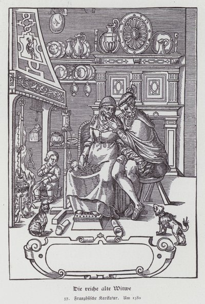 The Rich Old Widow, French cartoon by (after) French School