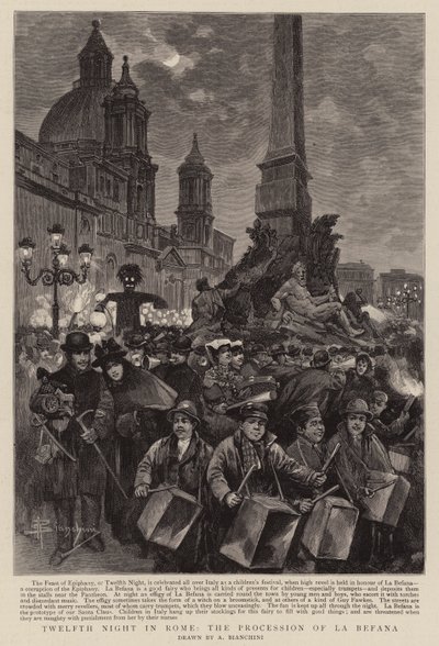 Twelfth Night in Rome, the Procession of La Befana by (after) Italian School