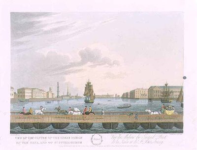 View of the centre of the Great Bridge of the Neva, illustration for August from 