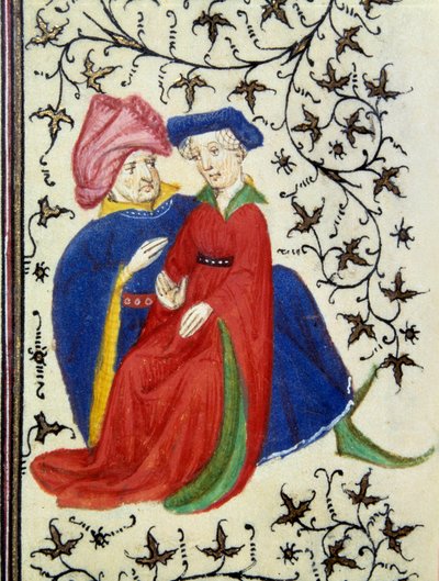 A gallant scene. (detail) of a page of the manuscript Les Tres Riches Hours du Duke Francois de Guise by (and workshop) Boucicaut Master