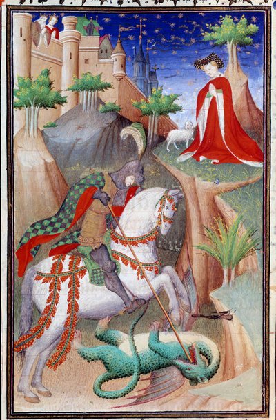Page of the manuscript Les Tres Riches Hours du Duke Francois de Guise: Saint George and the Dragon by (and workshop) Boucicaut Master