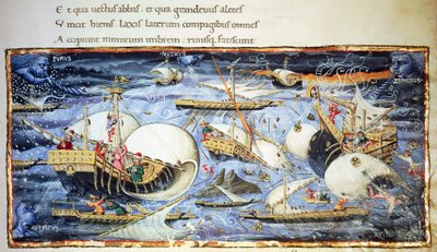 Sailing ships, illustration for Aeneid, epic poem by Virgil by (attr. to) Apollonio di Giovanni