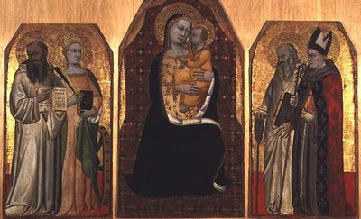 Triptych: Madonna and Child Flanked by Four Saints by (attr to) Puccio di Simone