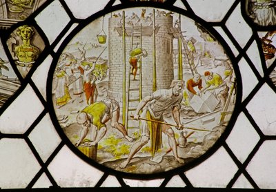 Roundel with the Building of the Tower of Babel by (attr.to) Dutch School