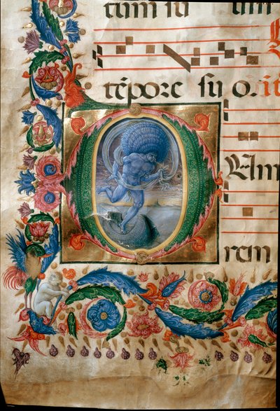 Lettrine with representation of Aeolus, the keeper of the winds by (c.1445 1527) Liberale da Verona