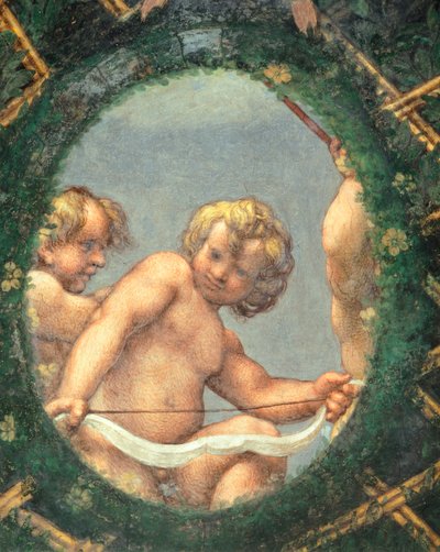 Ovate with cherubs, fresco by Antonio Allegri Da Correggio, Abbess