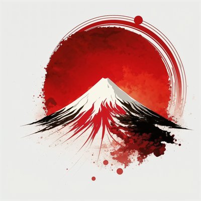 Mount Fuji Painting: Red Round Stroke Calligraphy Brush by F. Abderrahim